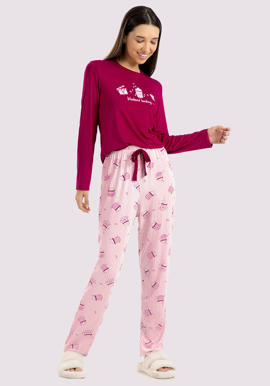Pijama Longo Juvenil Estampado, PIPOCA ROSA. Pijama Longo Juvenil Estampado, PIPOCA ROSA, large.