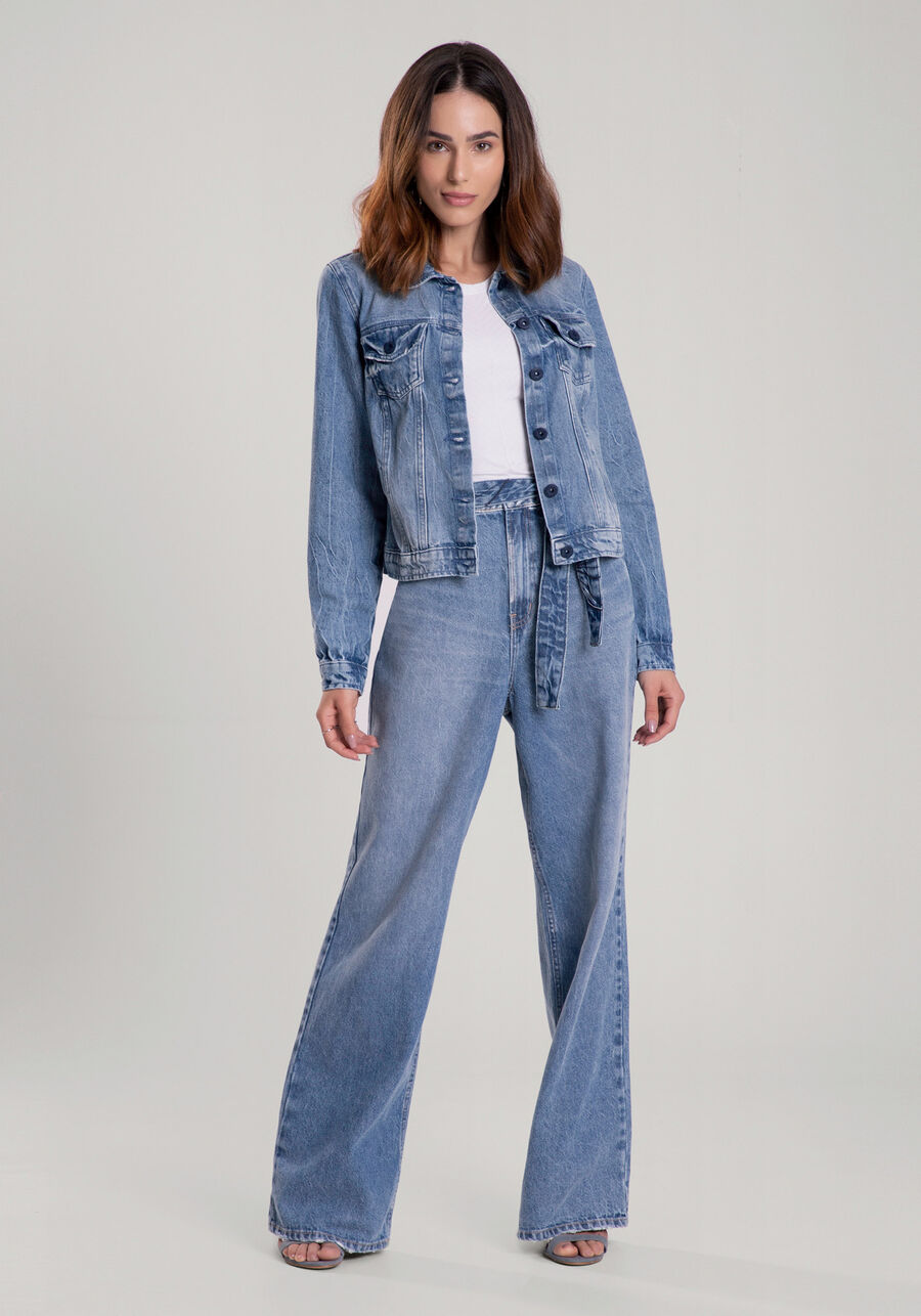 Jaqueta Jeans Manga Longa com Bordado, JEANS. Jaqueta Jeans Manga Longa com Bordado, JEANS, large.