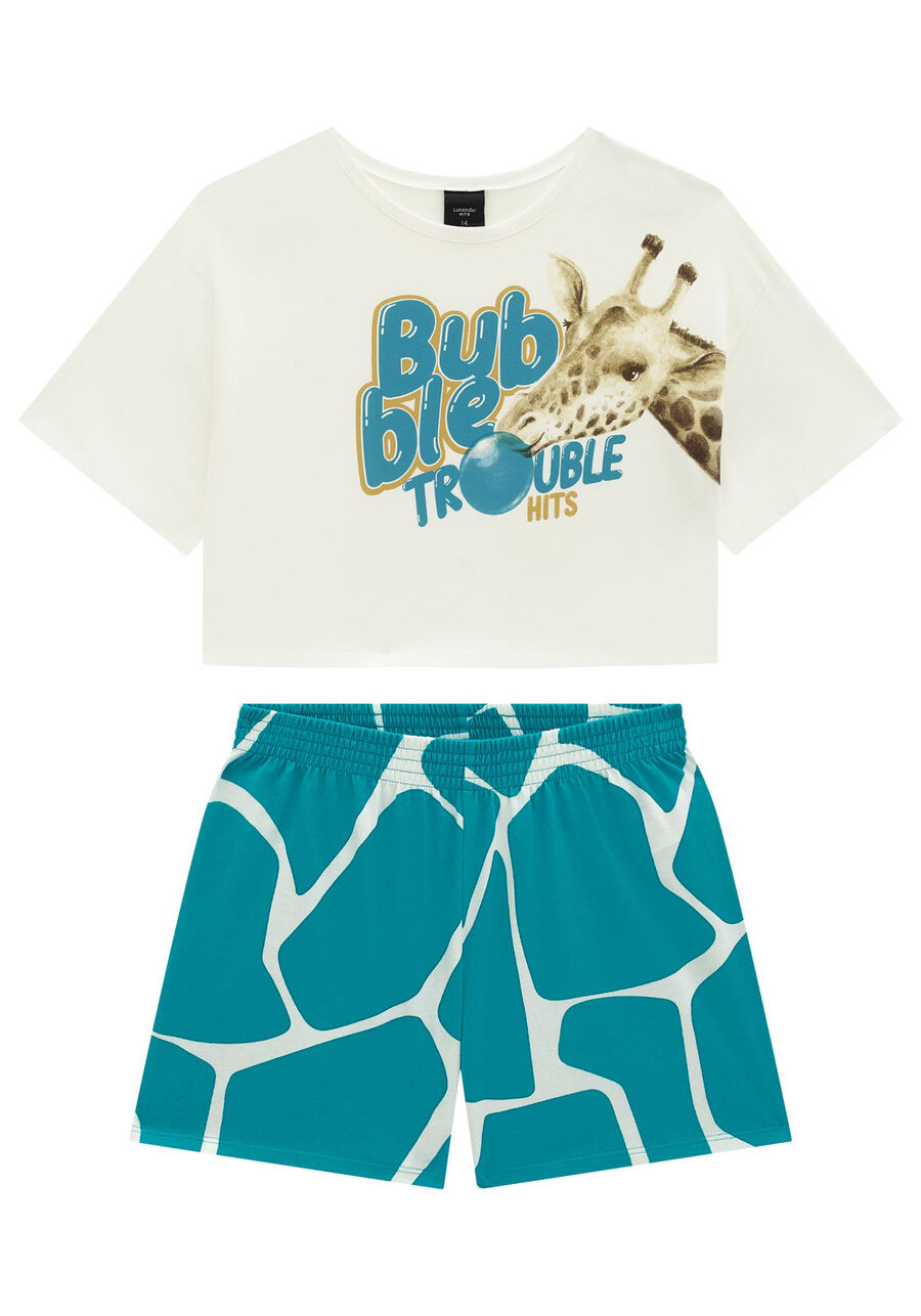Pijama Juvenil com T-shirt Cropped e Shorts, , large.