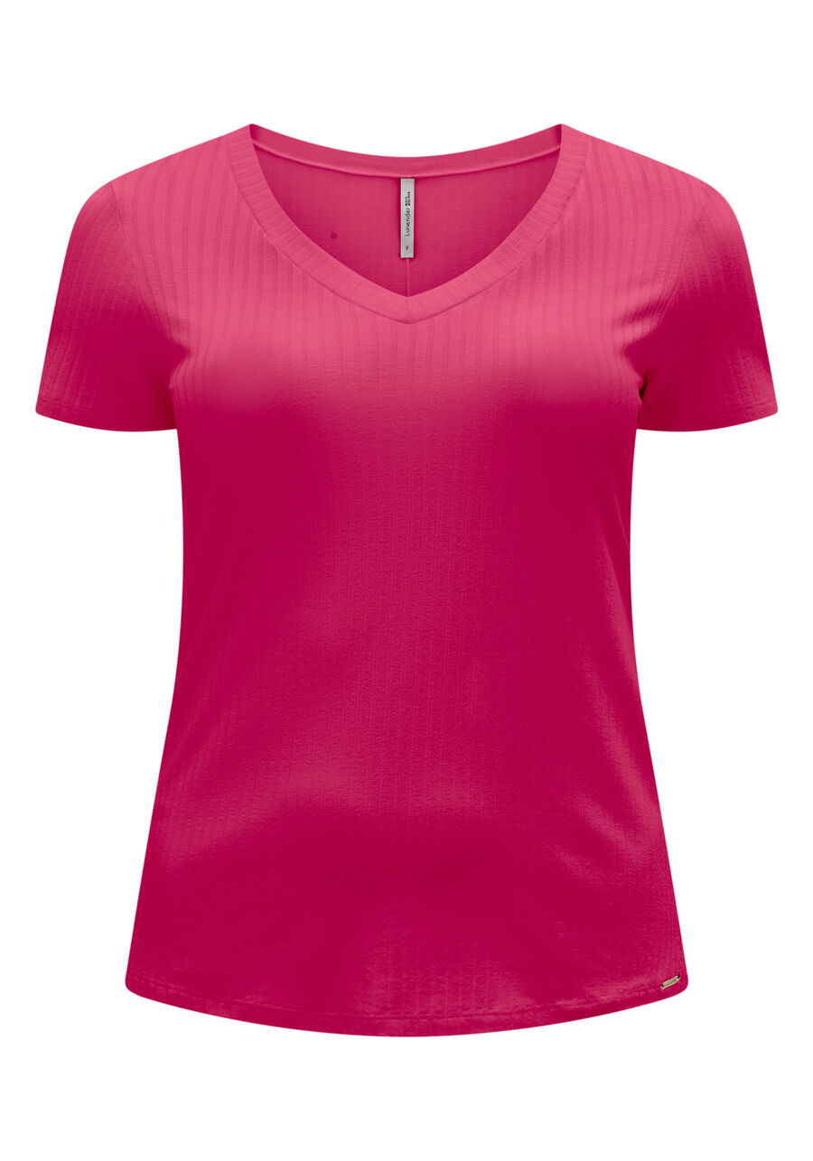 Blusa Básica Em Malha Canelada Com Mangas Curtas E Decote V, . Blusa Básica Em Malha Canelada Com Mangas Curtas E Decote V, , large.