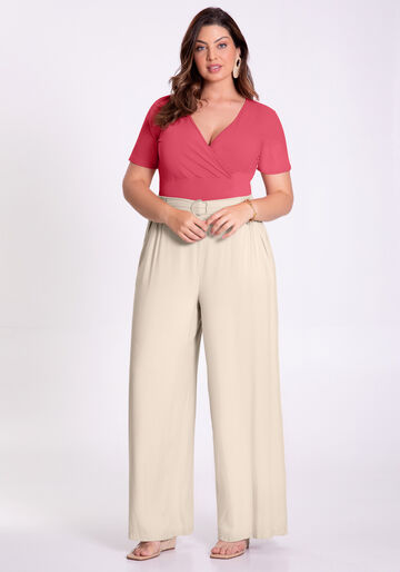Blusa Plus Size Canelada com Decote Transpassado, ROSA MORENA, large.