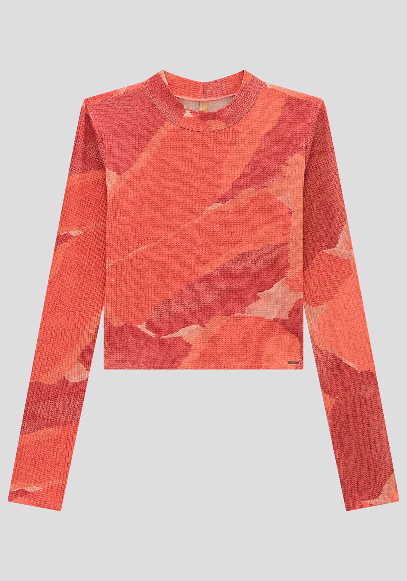 Blusa Cropped Manga Longa Canelada Estampada, , large.