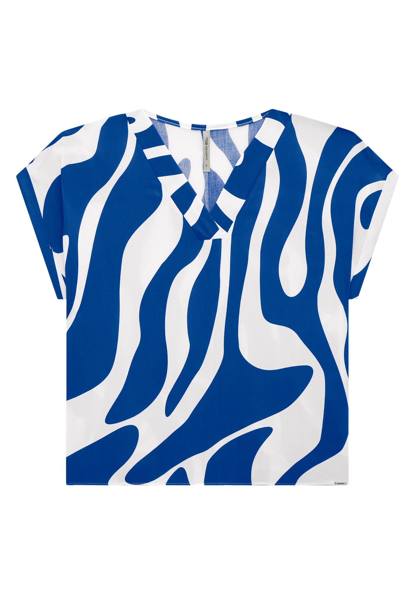 Blusa Plus Size Estampada em Viscose com Decote V, , large.