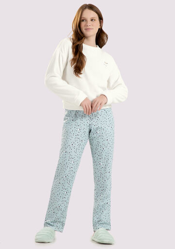 Pijama Juvenil com Blusão Pelo e Calça Estampada, CARNEIRINHOS VERDE, large.