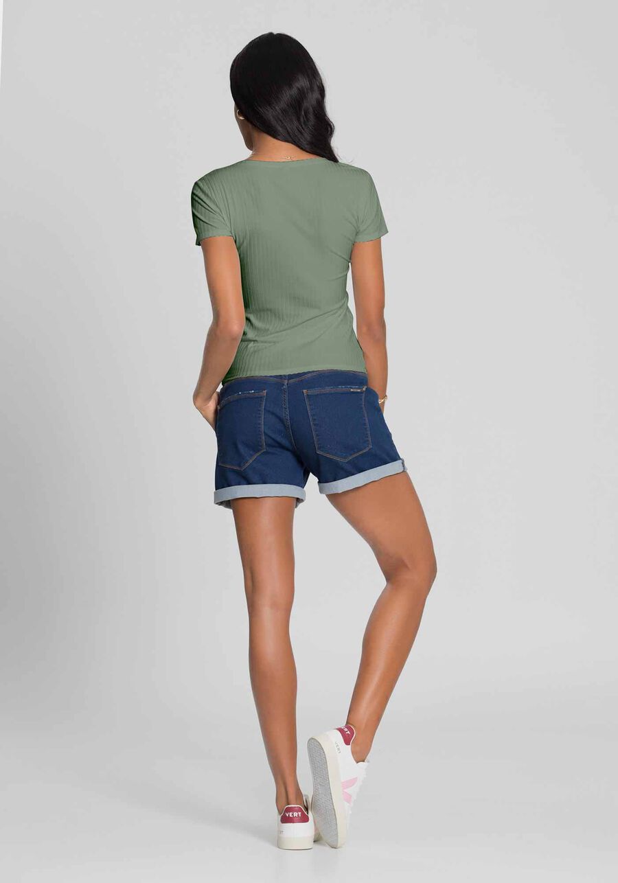 Blusa Em Malha Canelada Com Mangas Curtas E Decote Redondo, . Blusa Em Malha Canelada Com Mangas Curtas E Decote Redondo, , large.