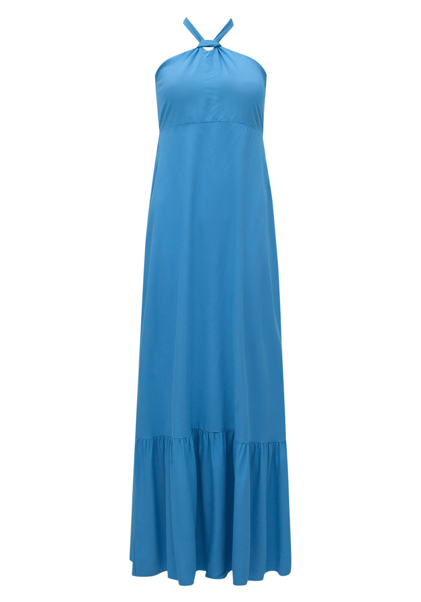 Vestido Longo Frente &Uacute;nica Com Babado Na Barra Em Viscose, AZUL CARIBE, large.