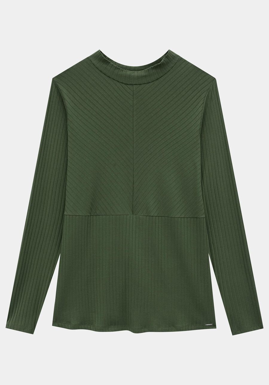 Blusa Manga Longa Gola Alta Canelada, VERDE REIGN. Blusa Manga Longa Gola Alta Canelada, VERDE REIGN, large.