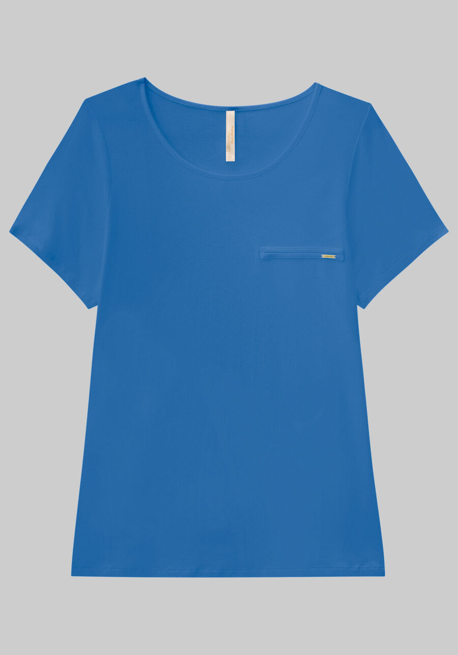 Blusa Básica Plus Size em Malha com Lapela, , large.