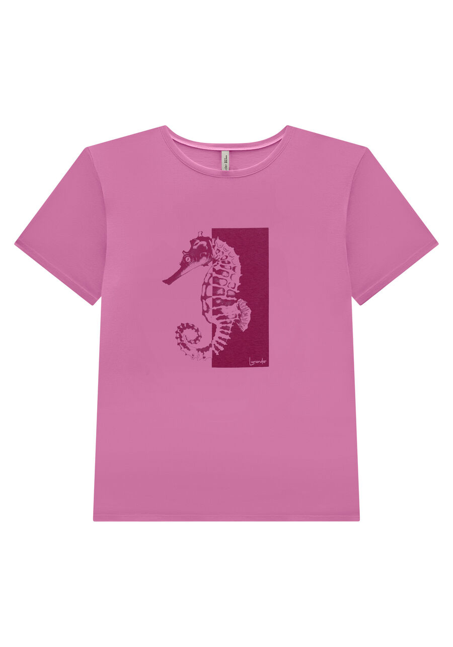 T-shirt Plus Size em Malha com Estampa Cavalo-Marinho, VIOLETA TWIGG. T-shirt Plus Size em Malha com Estampa Cavalo-Marinho, VIOLETA TWIGG, large.