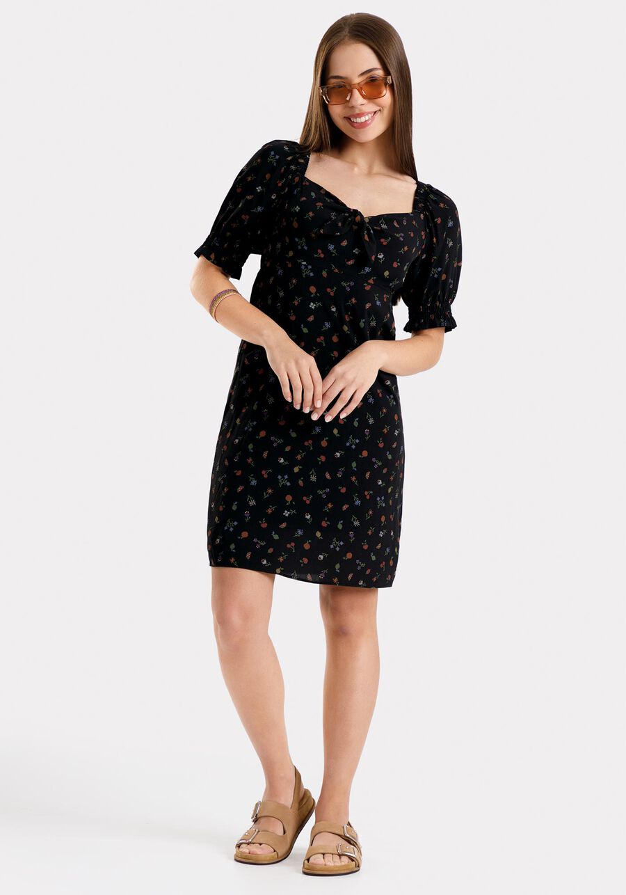 Vestido Curto Juvenil em Viscose com Amarração Decote, . Vestido Curto Juvenil em Viscose com Amarração Decote, , large.