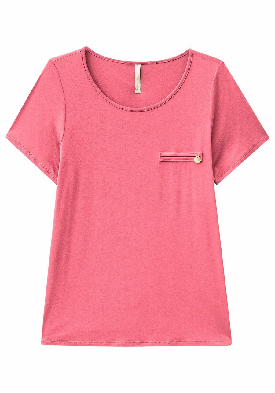 Blusa Básica Lisa De Mangas Curtas Com Detalhe Frontal, . Blusa Básica Lisa De Mangas Curtas Com Detalhe Frontal, , large.