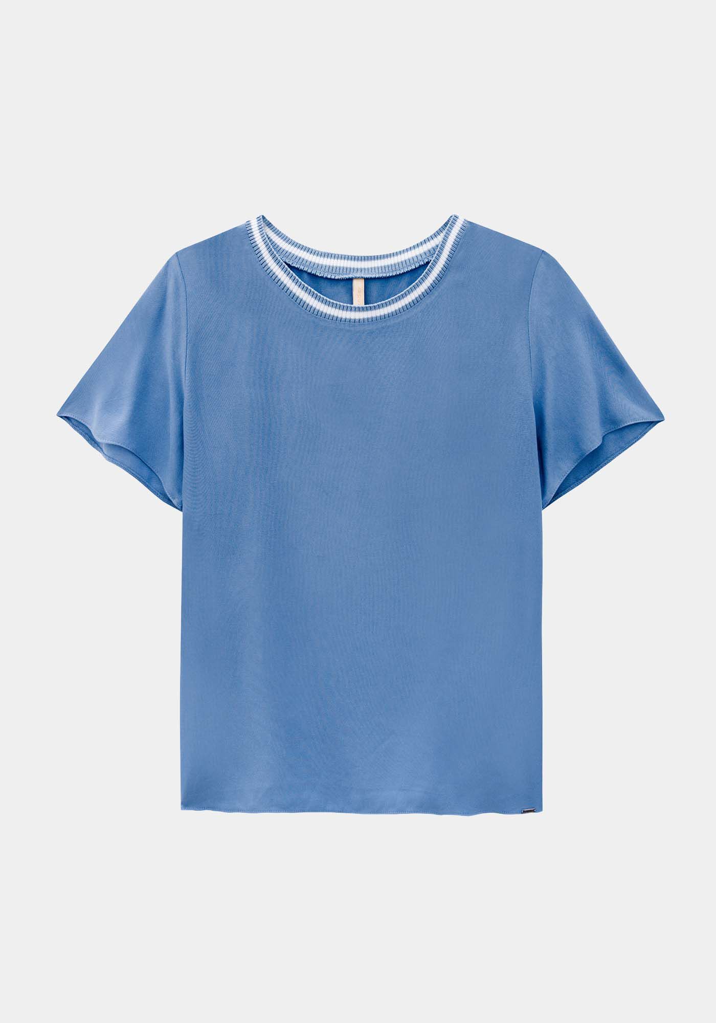 Blusa Tecido Rayon com Retil&iacute;nea, AZUL TRUE, large.