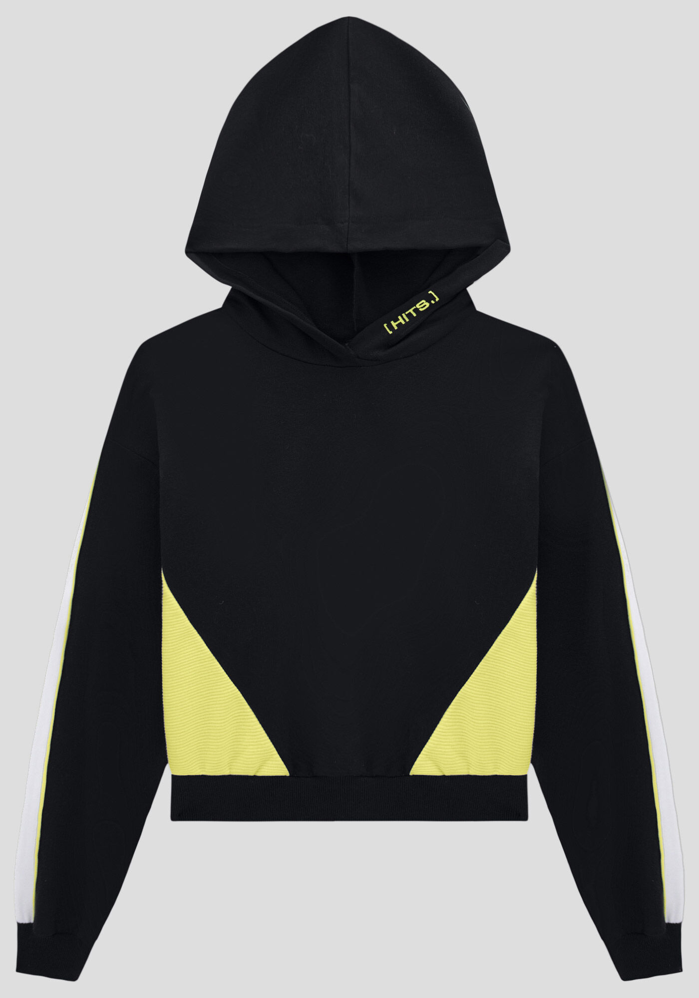 Blus&atilde;o Juvenil com Capuz e Recortes, PRETO REATIVO, large.