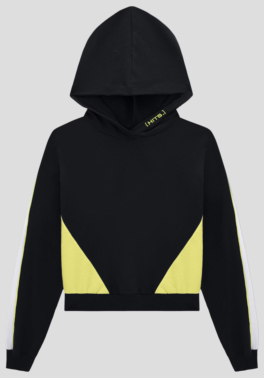 Blusão Juvenil com Capuz e Recortes, PRETO REATIVO. Blusão Juvenil com Capuz e Recortes, PRETO REATIVO, large.