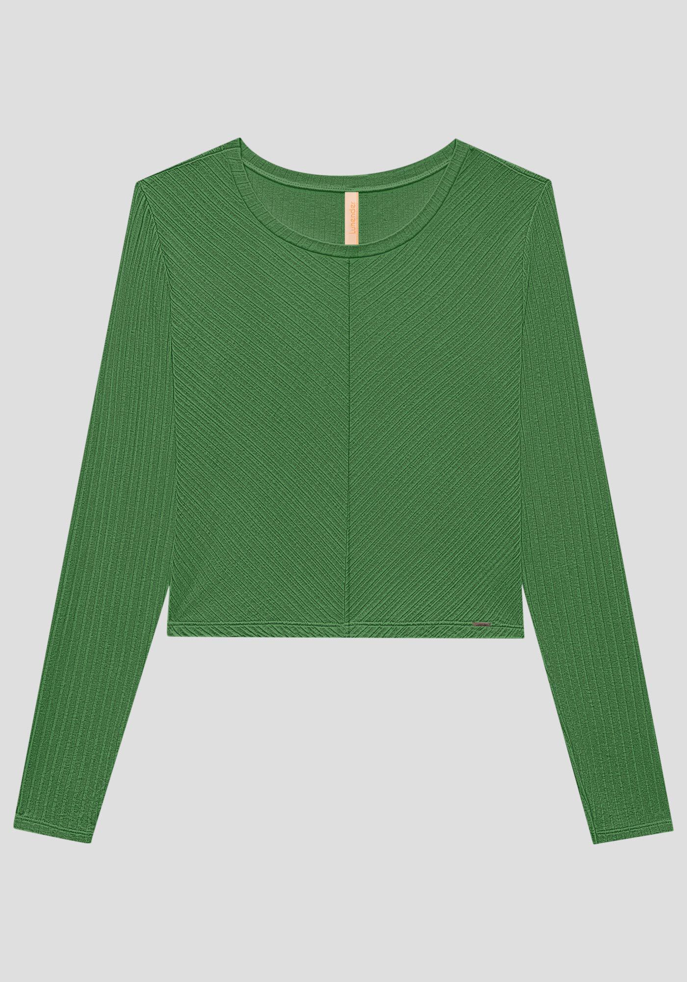 Blusa De Mangas Longas Com Gola Redonda Em Malha Canelada, , large.