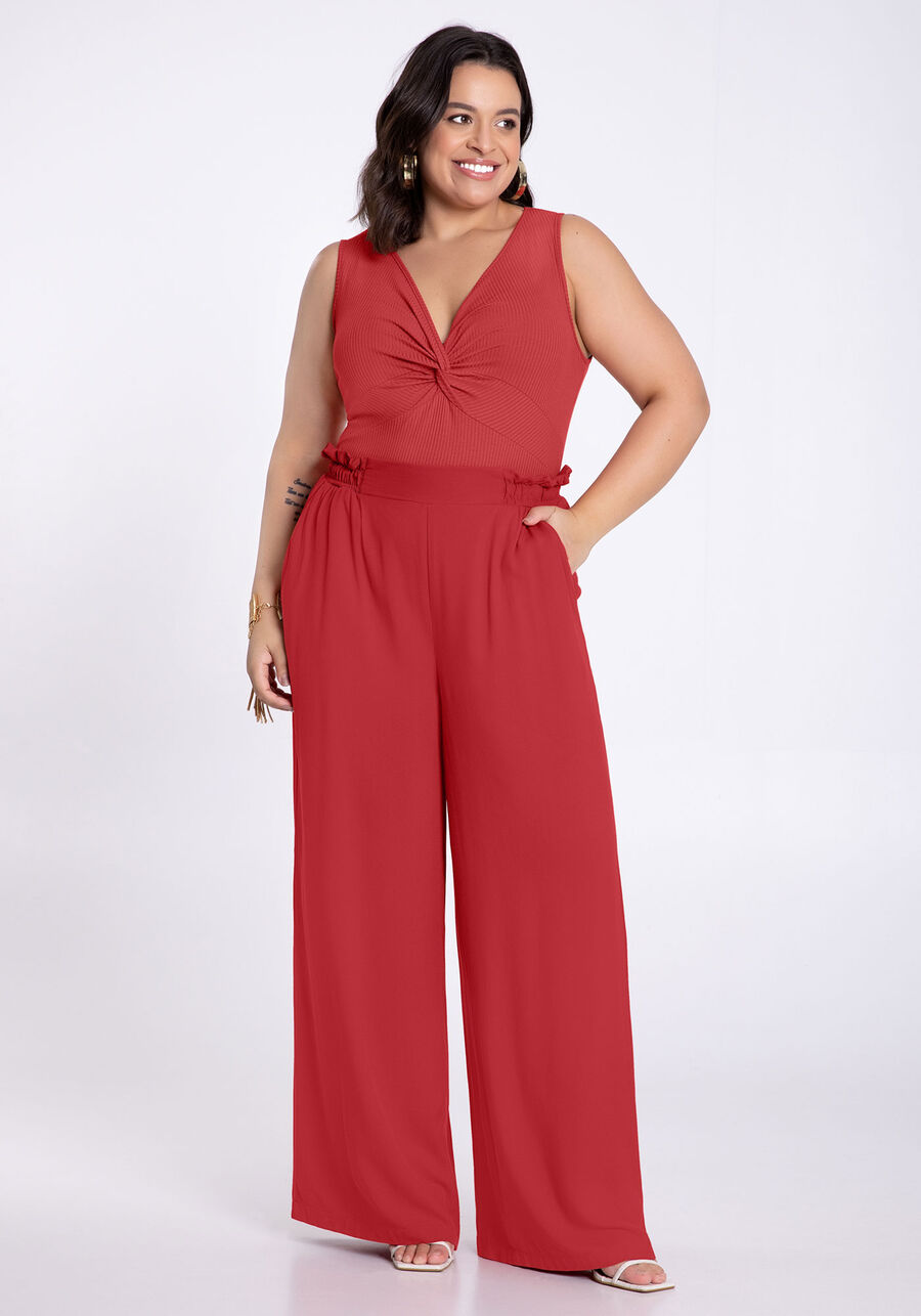 Blusa Plus Size Canelada com Torção Decote, . Blusa Plus Size Canelada com Torção Decote, , large.