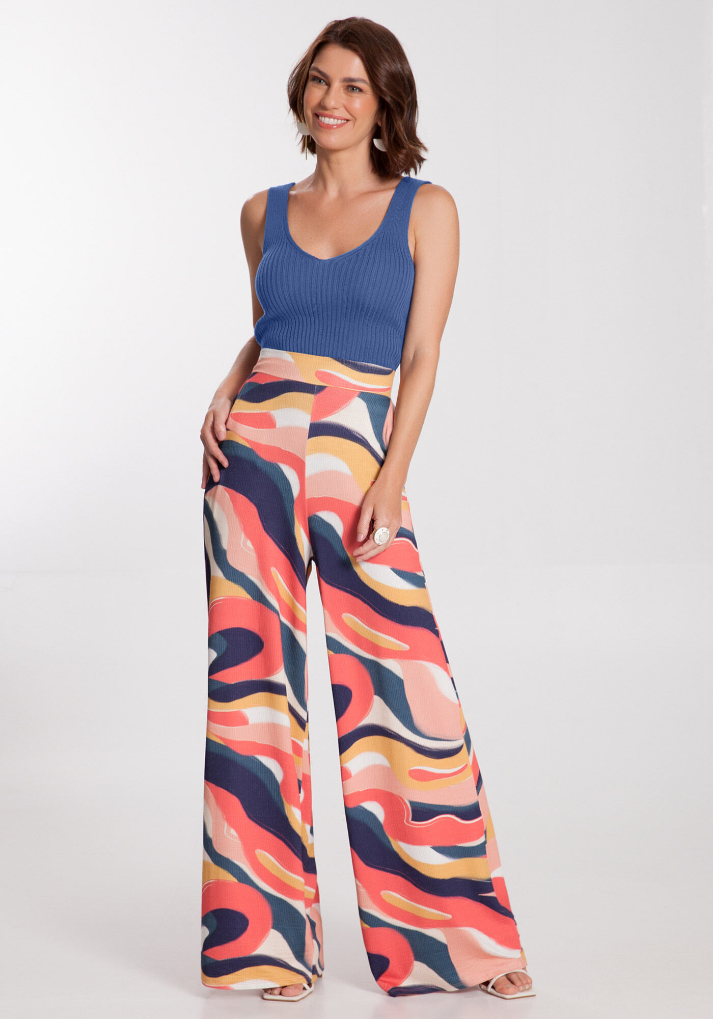 Calça de store malha estampada feminina
