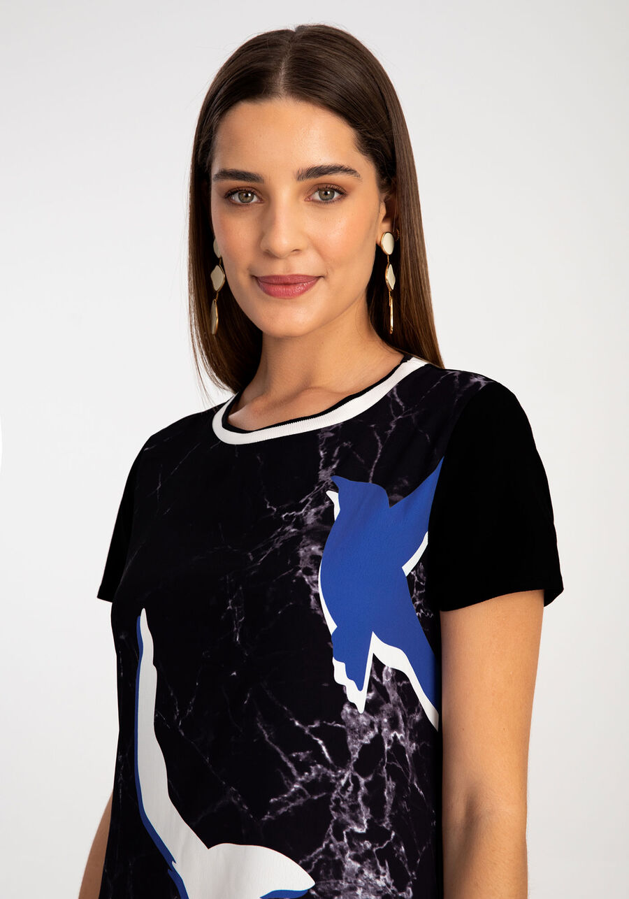 Vestido Curto Reto Estampado com Retilínea, . Vestido Curto Reto Estampado com Retilínea, , large.