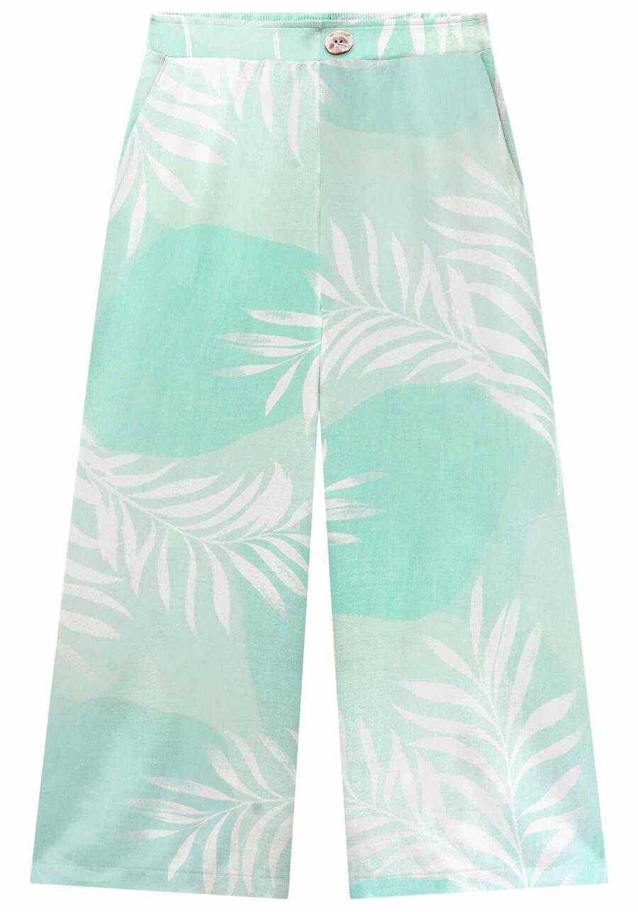 Calça Pantacourt Viscose Folhagens, VERDE COCKATOO. Calça Pantacourt Viscose Folhagens, VERDE COCKATOO, large.