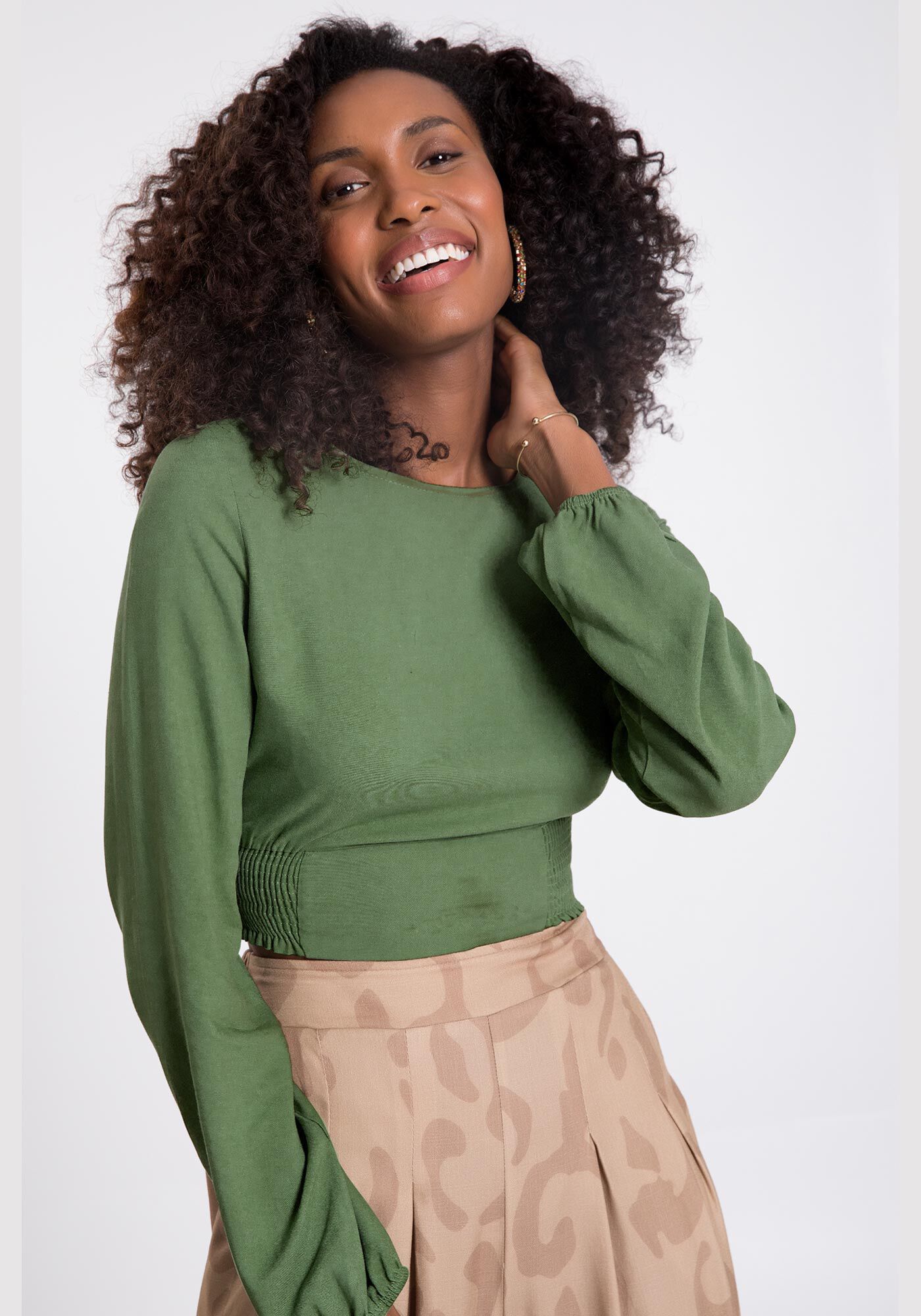 Blusa Cropped Viscose Manga Longa Lunender