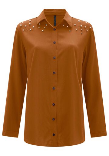 Camisa De Mangas Longas Com Botões E Aplicações Nos Ombros, LARANJA ADVENTURE. Camisa De Mangas Longas Com Botões E Aplicações Nos Ombros, LARANJA ADVENTURE, large.