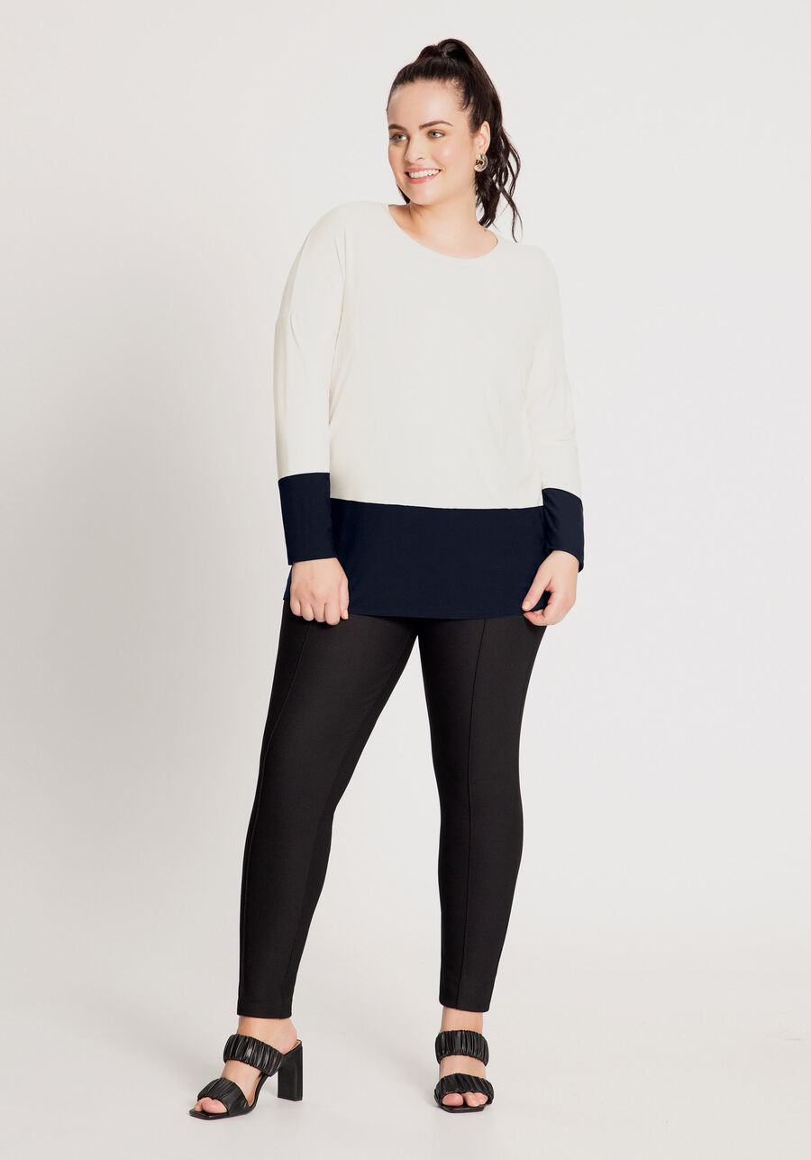 Blusa Manga Longa em Malha Bicolor Plus Size, . Blusa Manga Longa em Malha Bicolor Plus Size, , large.
