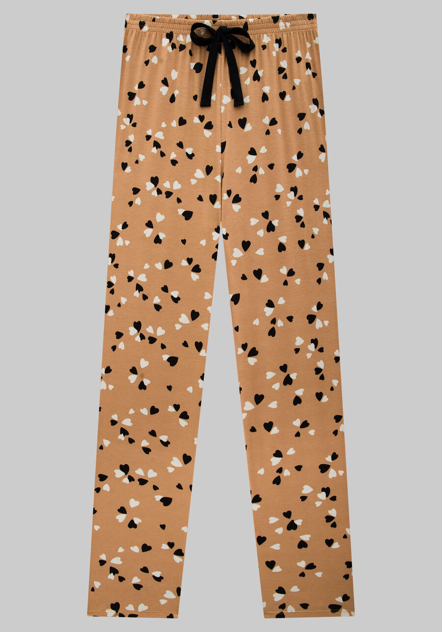 Pijama Longo Plus Size em Malha Viscose Estampado, AMAR BEGE, large.