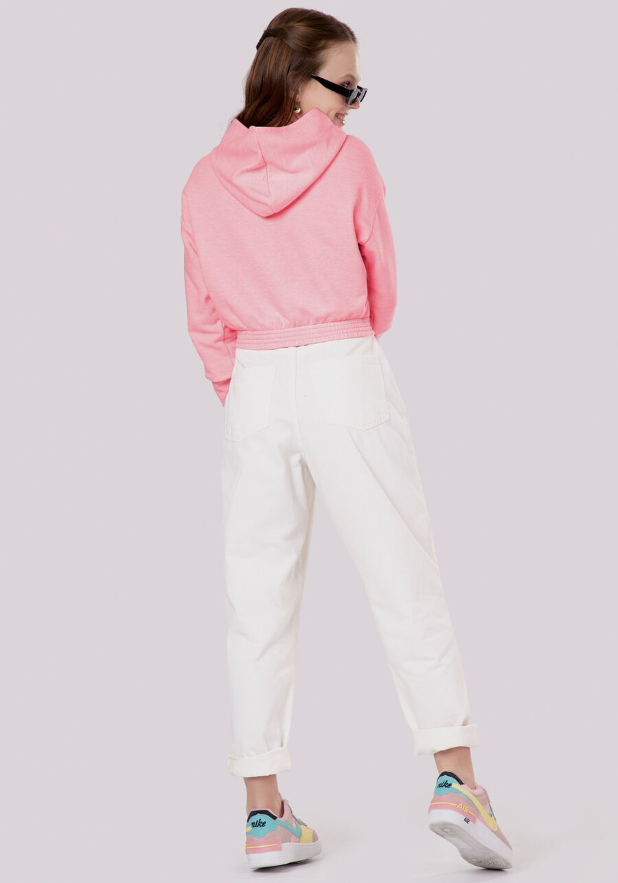 Blusão Juvenil em Moletom Estampado com Capuz, ROSA TRAZINA. Blusão Juvenil em Moletom Estampado com Capuz, ROSA TRAZINA, large.