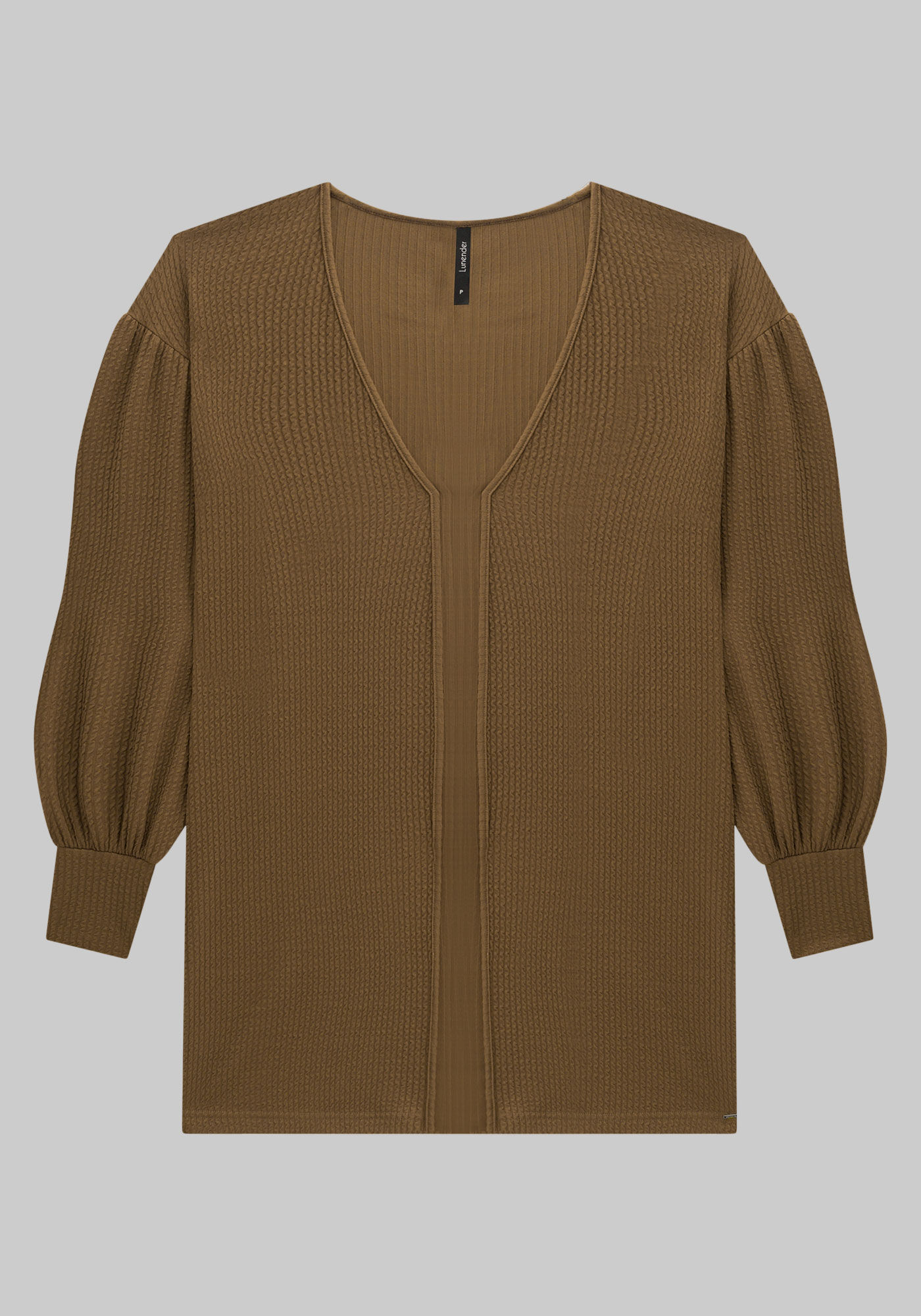 Cardigan Alongado Texturizado com Manga Bufante, , large.