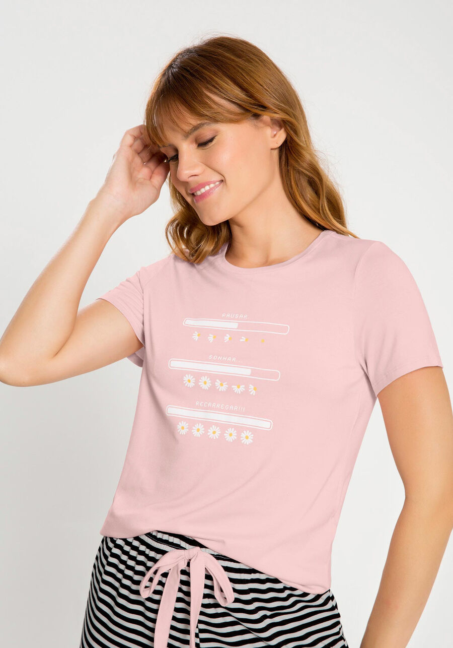 Pijama em Malha Viscose com T-shirt e Shorts, ROSA SUMMER, large.