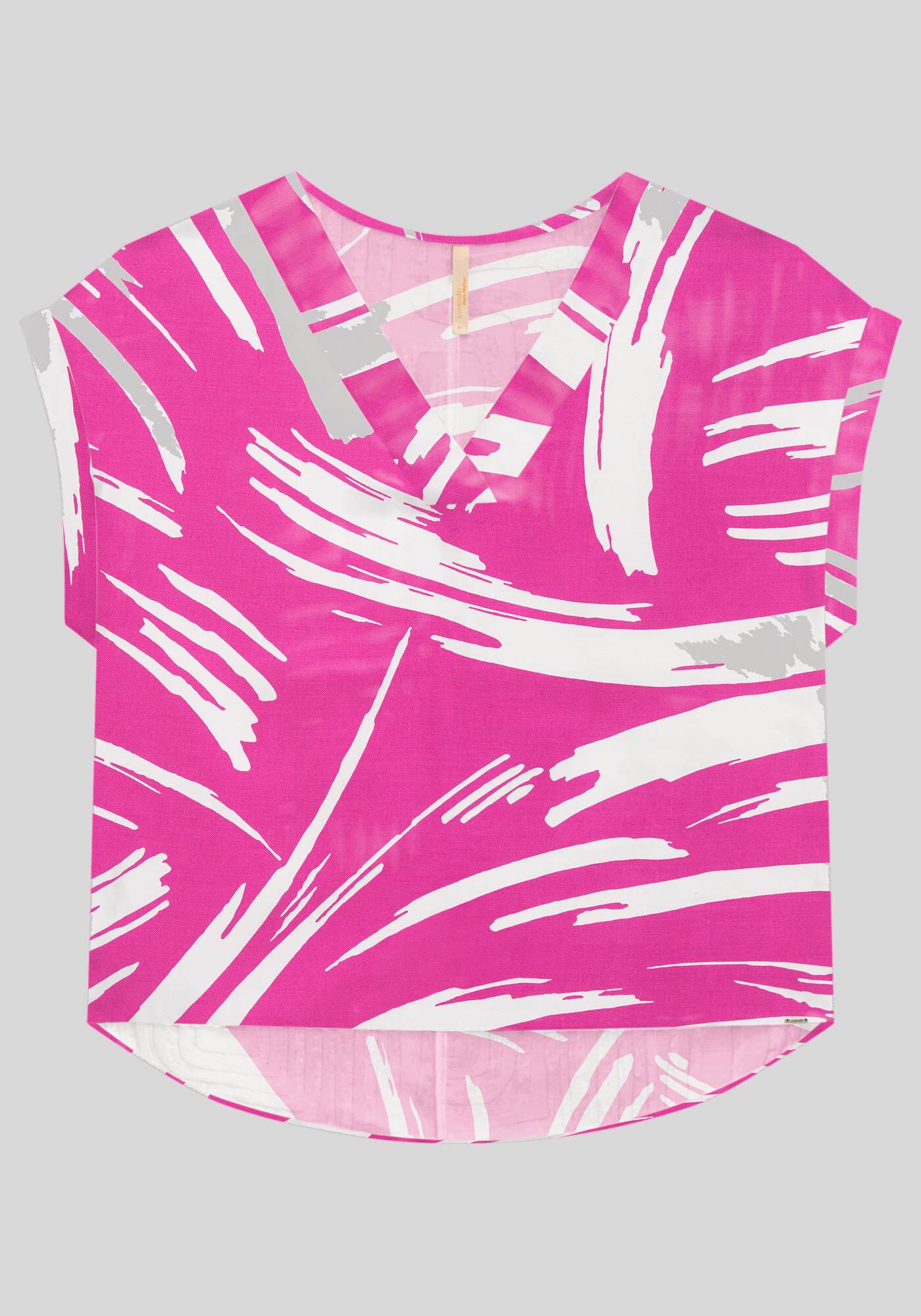 Blusa Plus Size Estampada em Viscose com Decote V, , large.