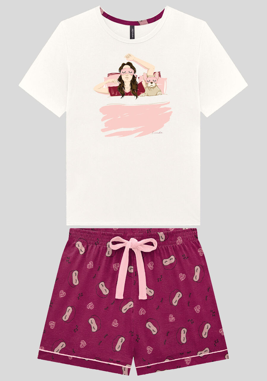 Pijama em Malha Viscose com Blusa e Shorts, . Pijama em Malha Viscose com Blusa e Shorts, , large.