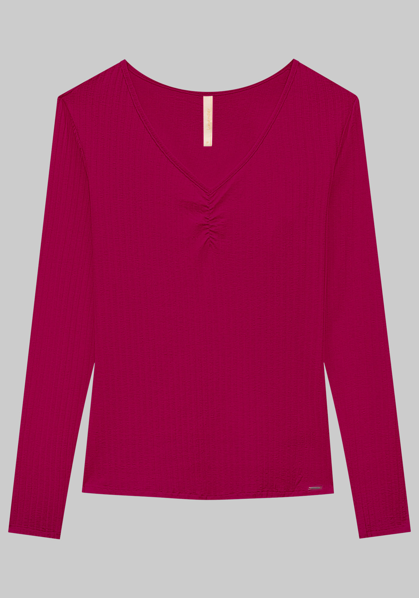 Blusa De Malha Canelada Com Mangas Longas E Decote Em V, , large.