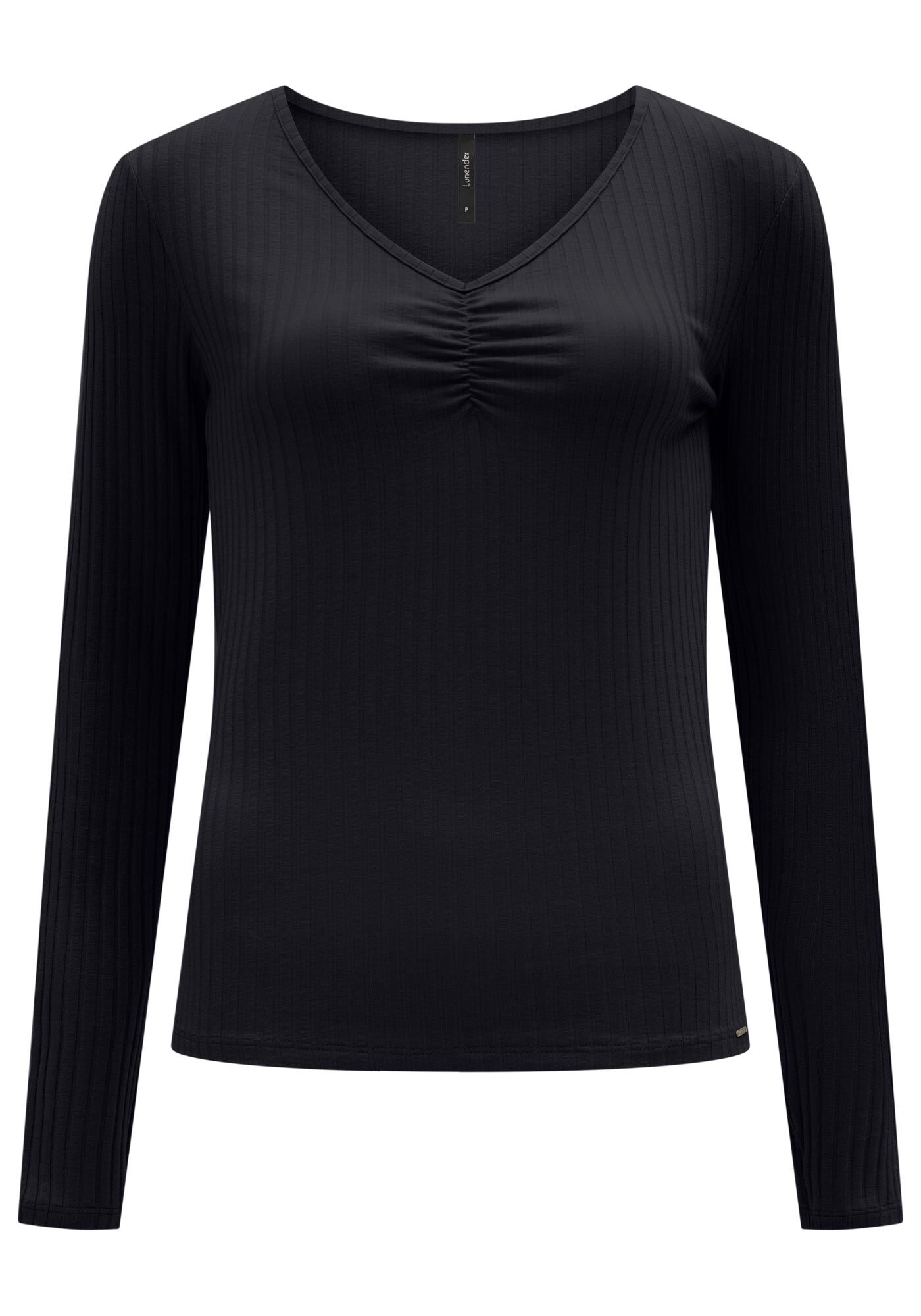 Blusa De Malha Canelada Com Mangas Longas E Decote Em V, , large.