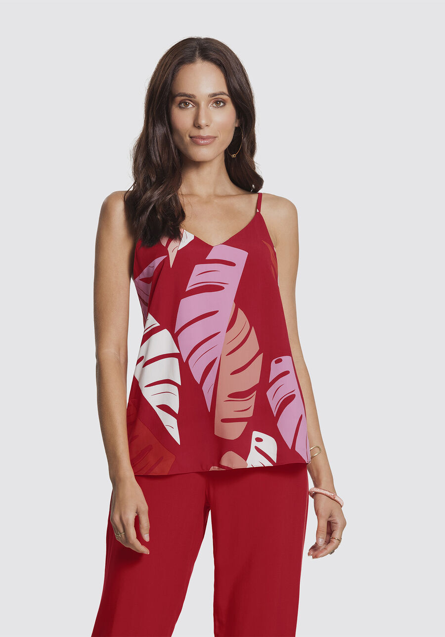 Regata Estampada em Tecido, VERMELHO NOBRE. Regata Estampada em Tecido, VERMELHO NOBRE, large.