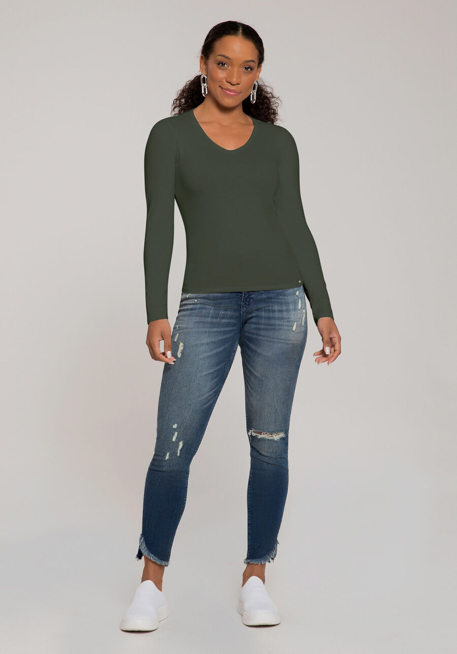 Blusa Manga Longa Básica em Malha com Decote V, . Blusa Manga Longa Básica em Malha com Decote V, , large.