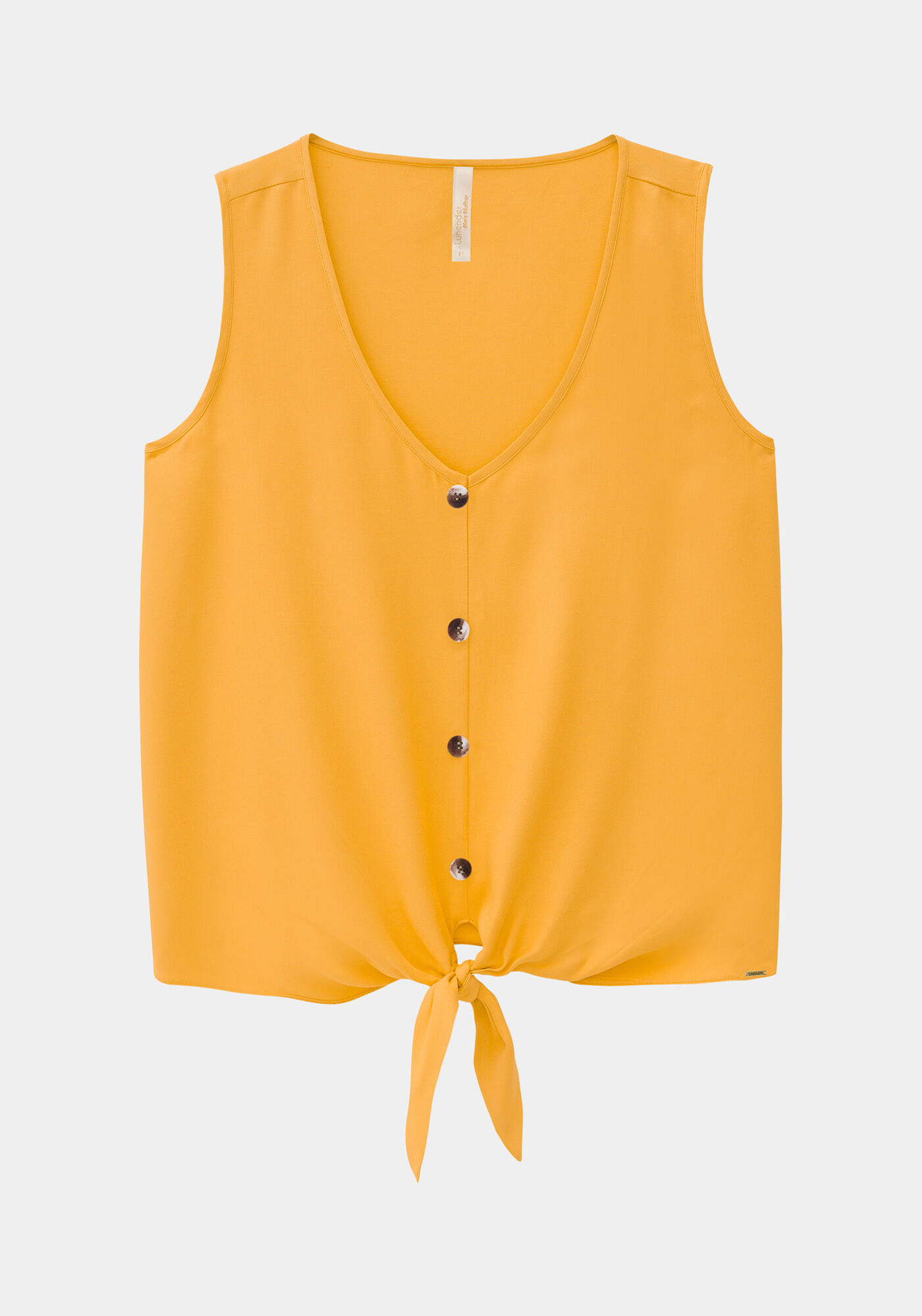 Regata Plus Size com N&oacute; Tecido Rayon, AMARELO LIMELIGHT, large.