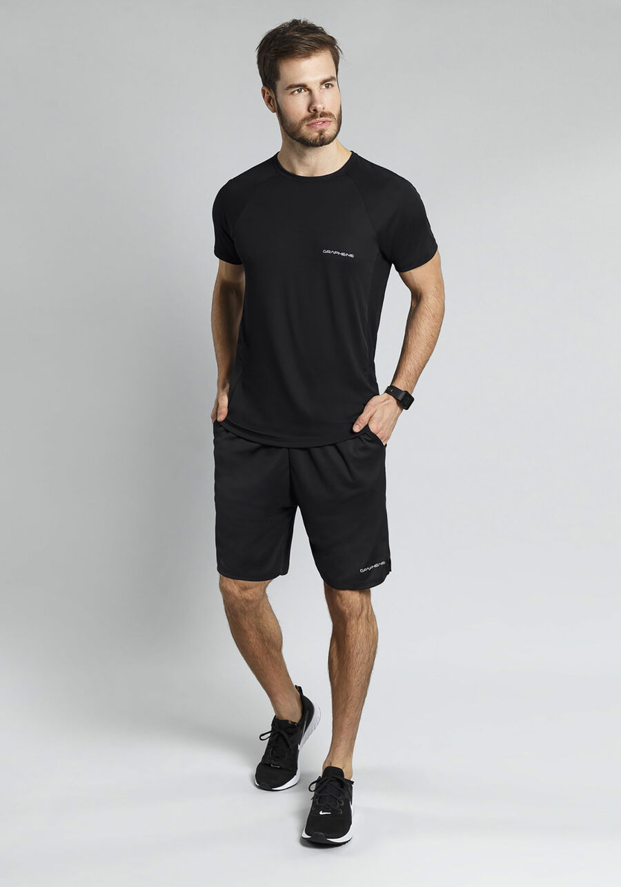 Bermuda Lisa Básica Masculina Com Bolsos Funcionais, PRETO REATIVO. Bermuda Lisa Básica Masculina Com Bolsos Funcionais, PRETO REATIVO, large.