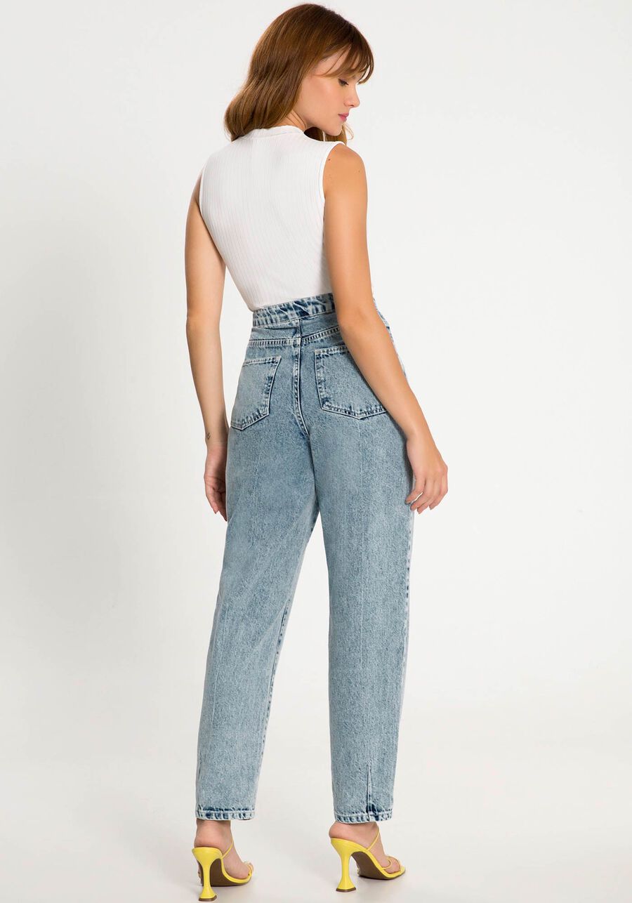 Calça Jeans Slouchy com Cintura Alta e Pence, JEANS. Calça Jeans Slouchy com Cintura Alta e Pence, JEANS, large.