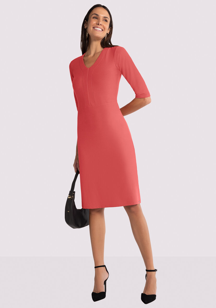 Vestido Midi em Malha Crepe com Manga 3/4, VERMELHO POMME. Vestido Midi em Malha Crepe com Manga 3/4, VERMELHO POMME, large.