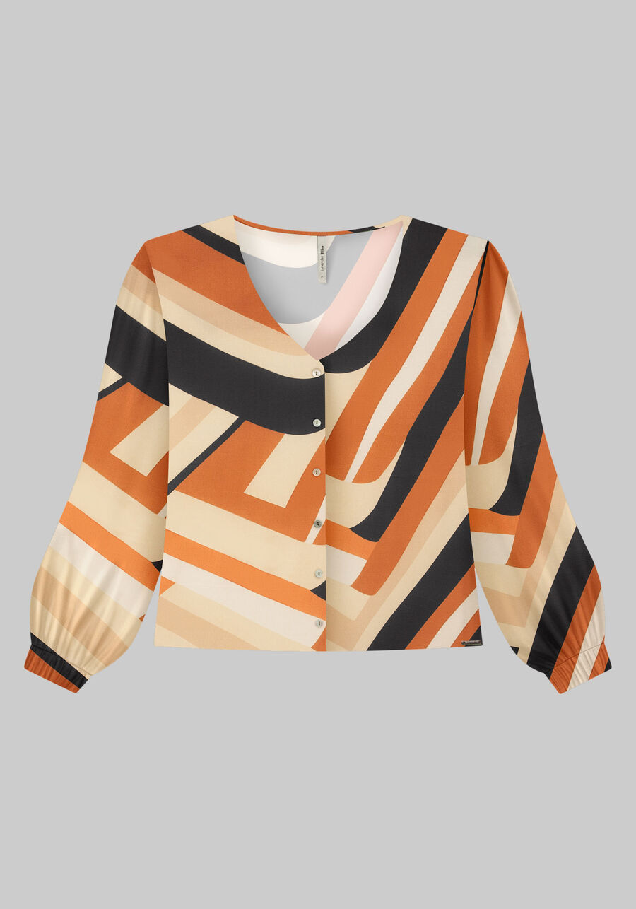 Camisa Manga Longa Bufante Plus Size Estampada, . Camisa Manga Longa Bufante Plus Size Estampada, , large.