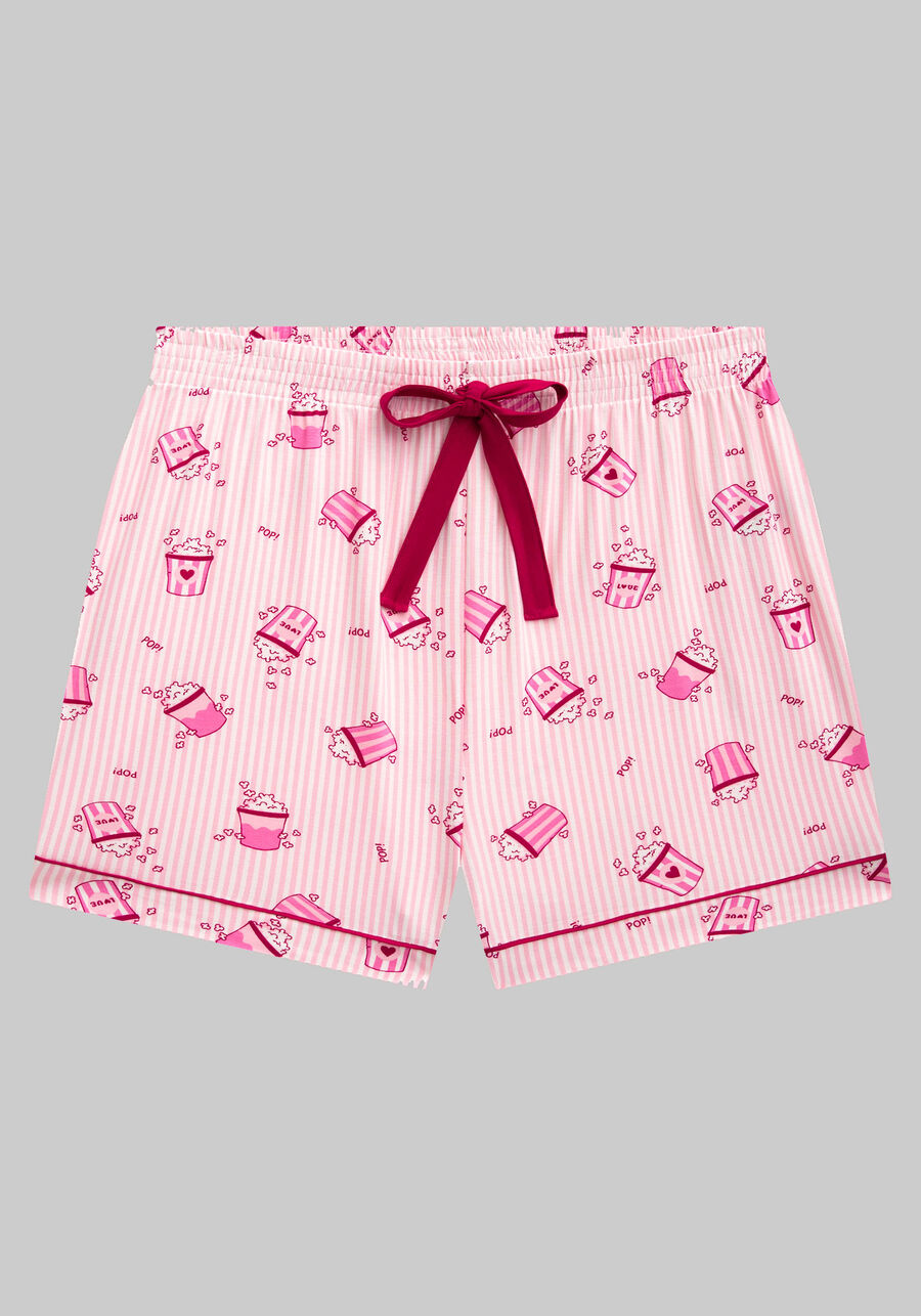 Pijama Curto Plus Size em Malha Viscose Estampado, PIPOCA ROSA, large.