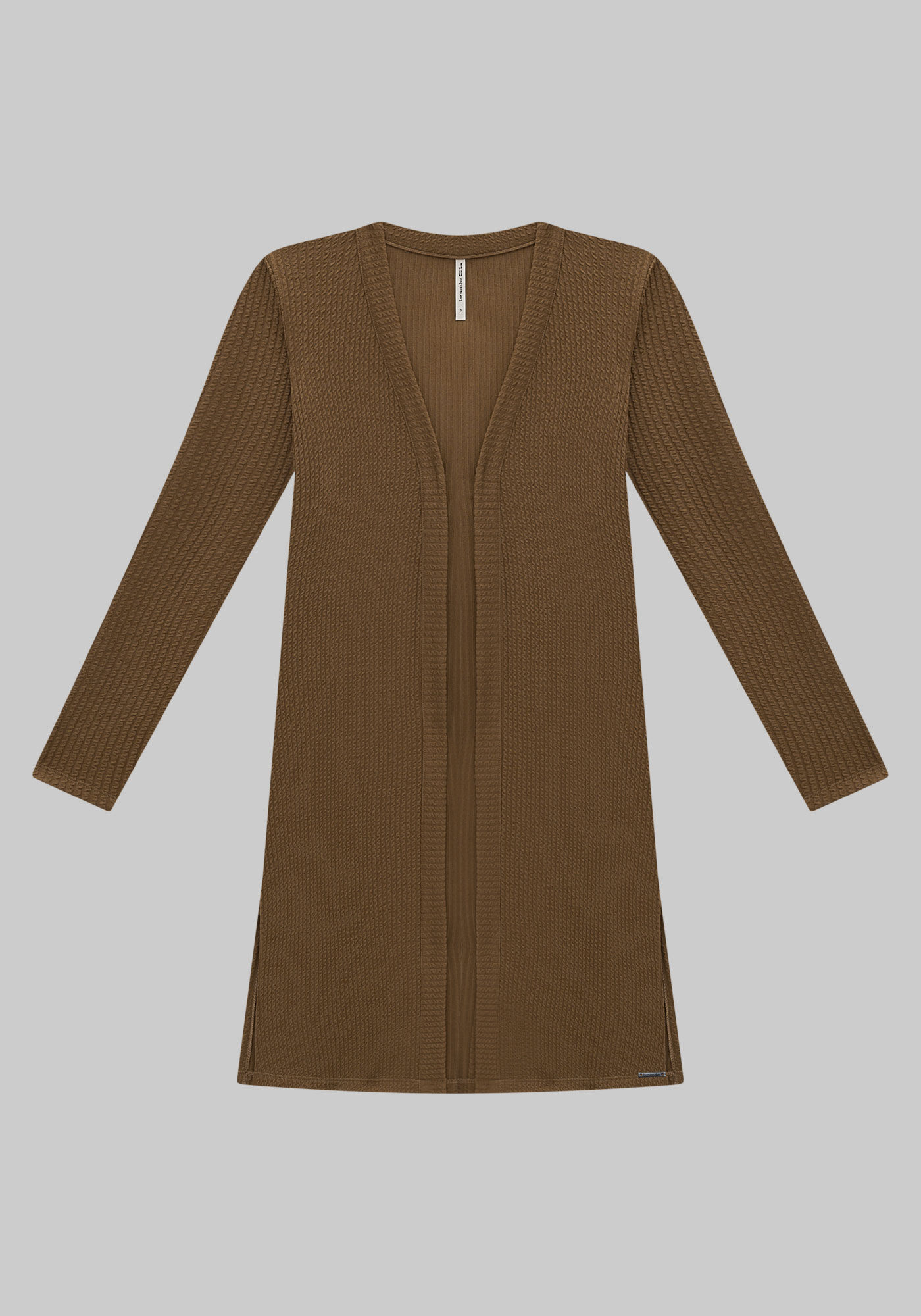 Cardigan Alongado Plus Size em Malha Texturizada, MARROM GROOT, large.