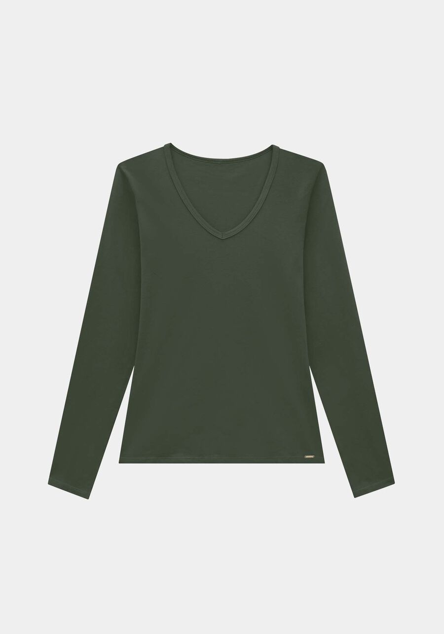 Blusa Manga Longa Básica em Malha com Decote V, . Blusa Manga Longa Básica em Malha com Decote V, , large.