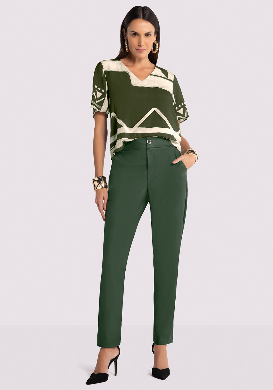 Blusa Estampada em Viscose com Decote V, ESSENCIA VERDE. Blusa Estampada em Viscose com Decote V, ESSENCIA VERDE, large.