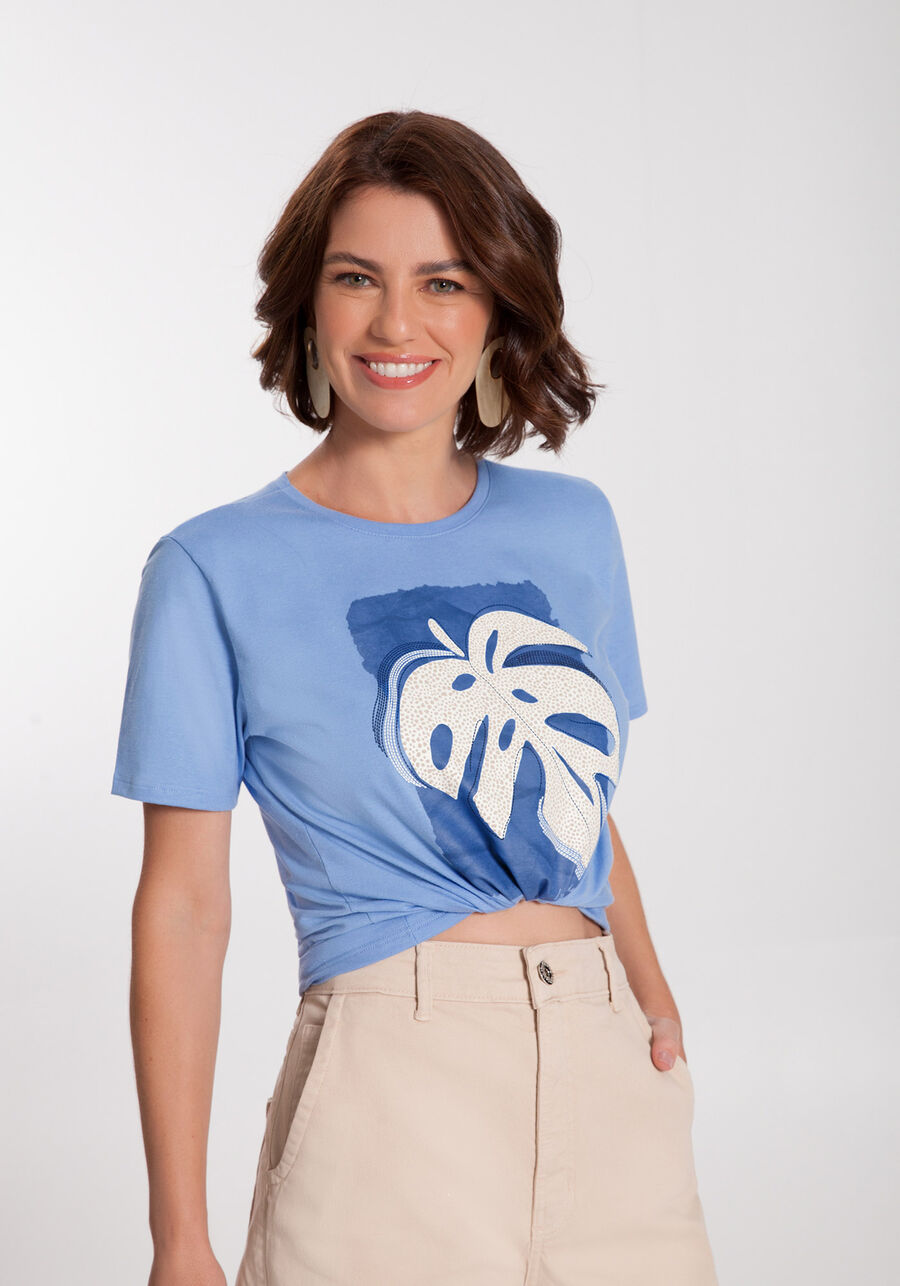 T-shirt em Malha com Estampa Costela-de-Adão, , large.