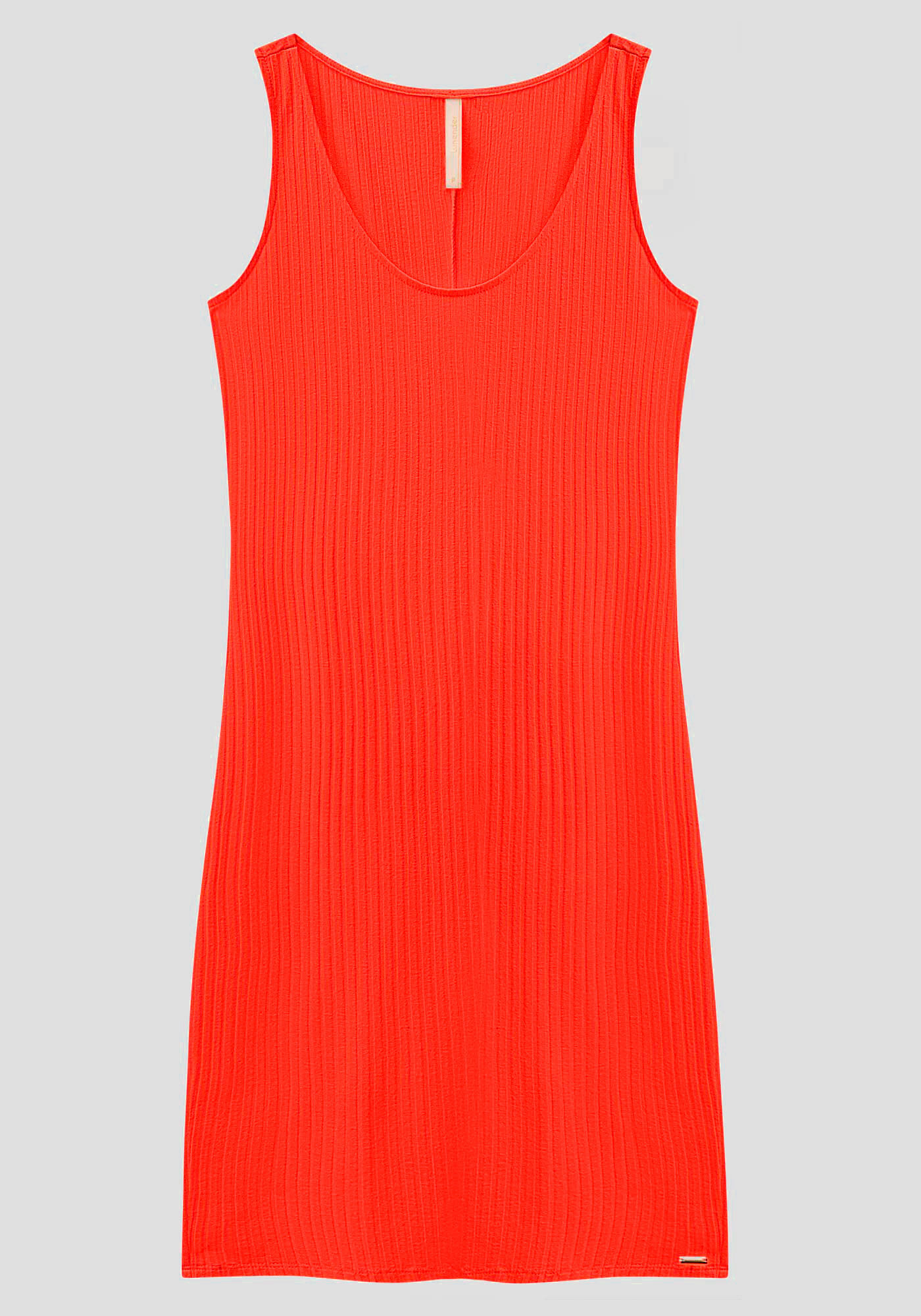 Vestido Curto B&aacute;sico Com Decote Redondo Em Malha Canelada, , large.