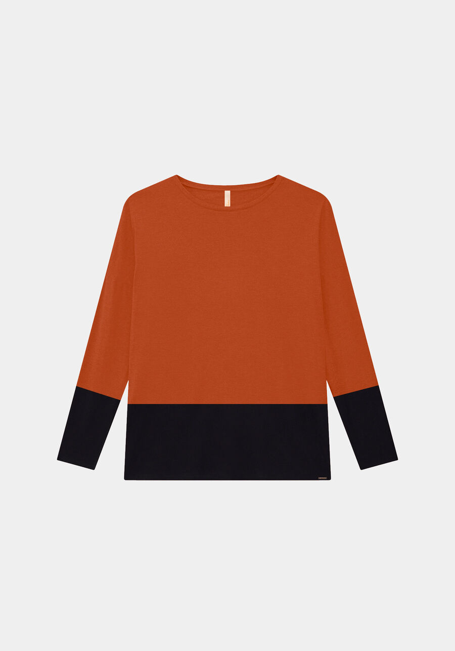 Blusa Manga Longa em Malha Bicolor Plus Size, . Blusa Manga Longa em Malha Bicolor Plus Size, , large.