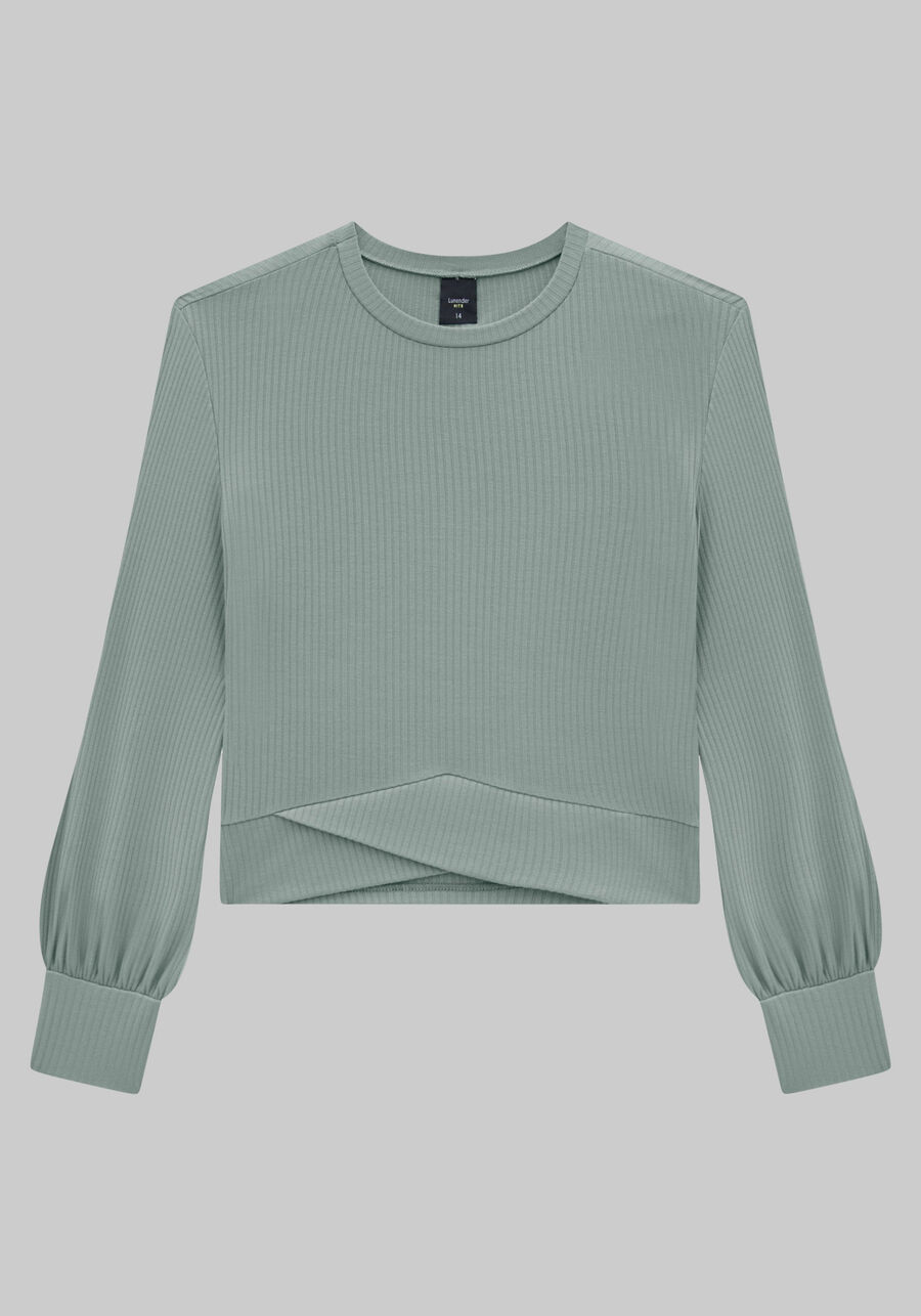 Blusa Manga Longa Juvenil Canelada com Transpasse, VERDE TEOS. Blusa Manga Longa Juvenil Canelada com Transpasse, VERDE TEOS, large.