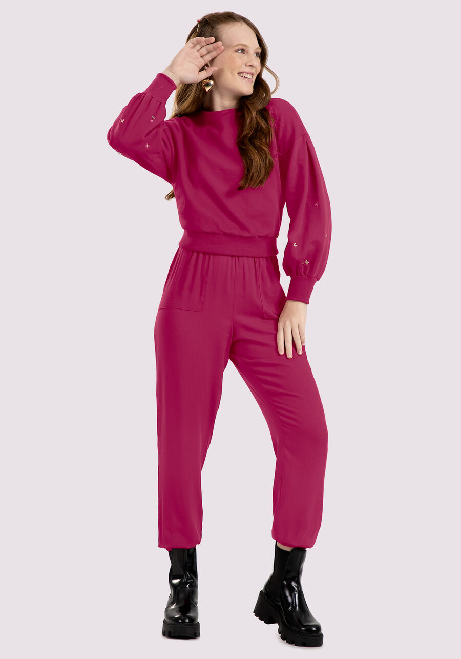 Calça Jogger Juvenil em Viscose com Bolsos, ROSA DRY ROSE. Calça Jogger Juvenil em Viscose com Bolsos, ROSA DRY ROSE, large.